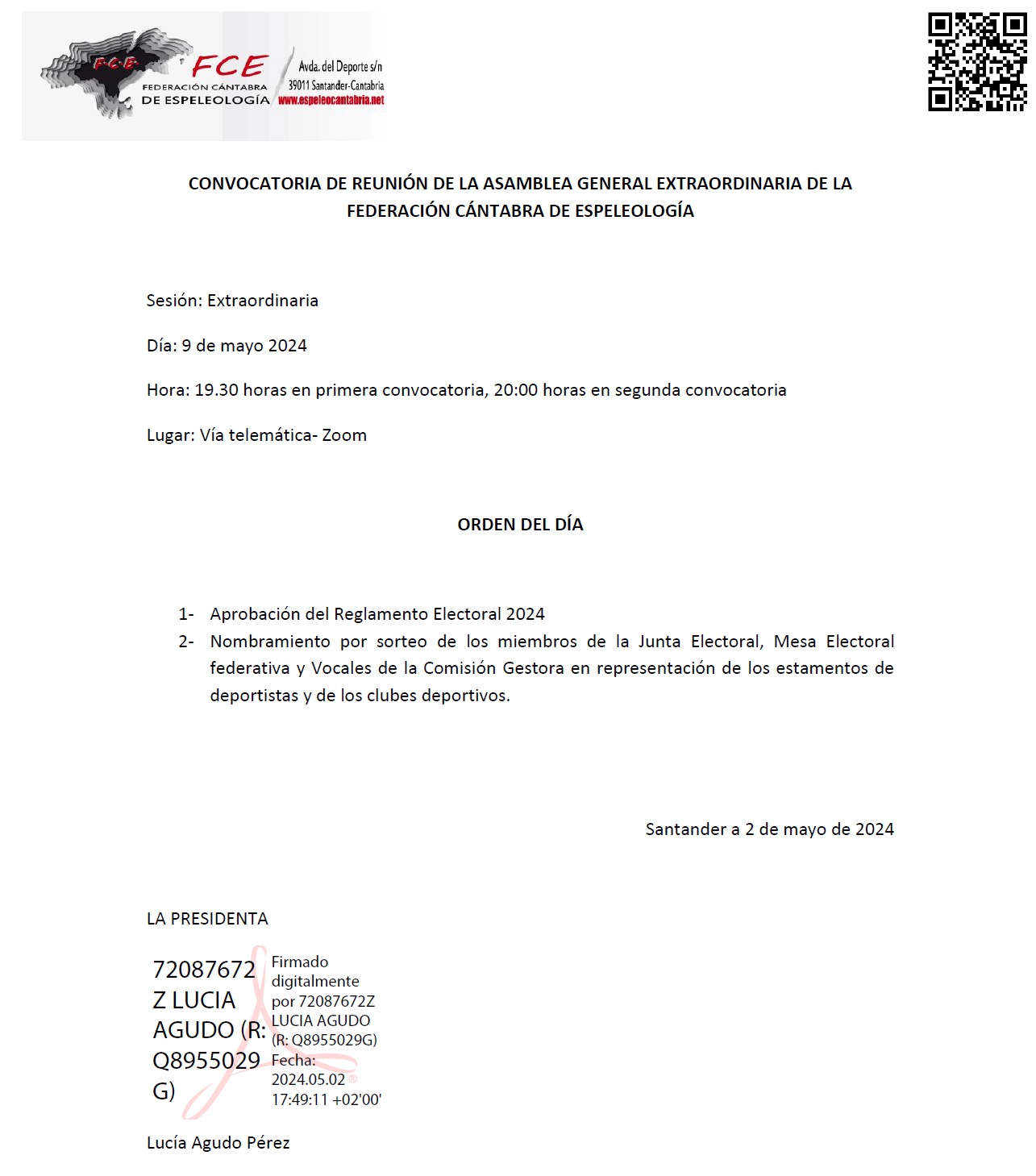 20240509 Convocatoria Asamblea Extraordinaria FCE